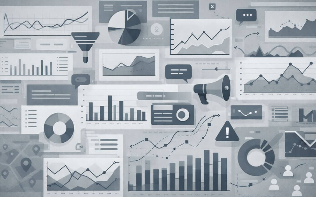 Chaotisches, vollgepacktes Dashboard zur Visualisierung des Content-Intent-Dramas: Es fehlt jeglicher Durchblick.