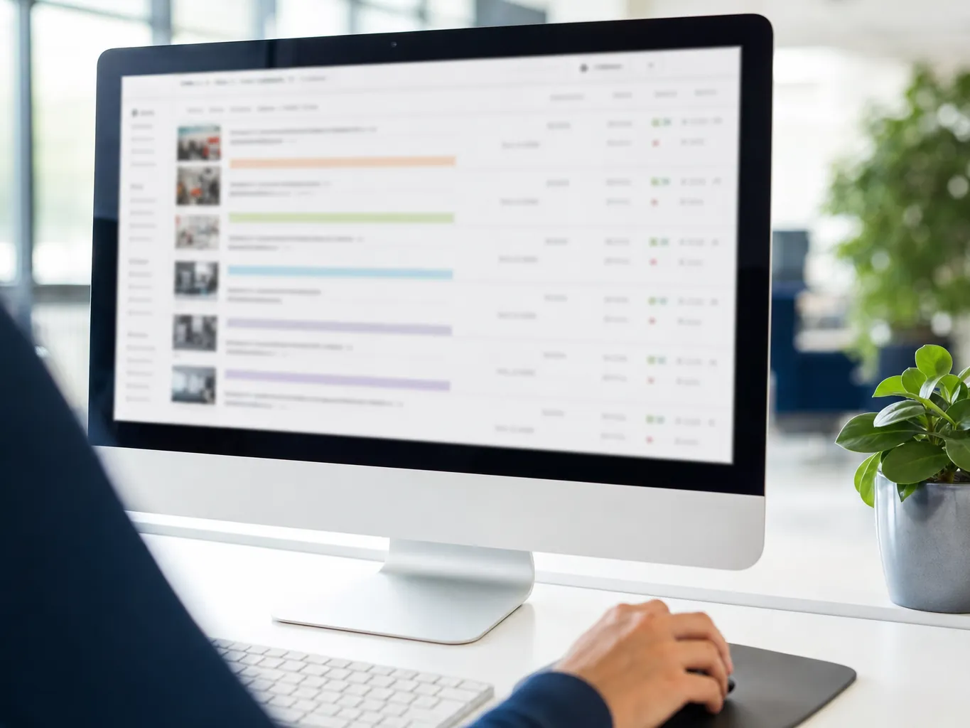 Monitor mit einer langen Liste von Blogbeiträgen, einige zur Überarbeitung markiert